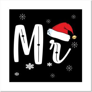 Mens Funny Christmas Couple Matching Mr and Mrs Santa Hat Posters and Art
